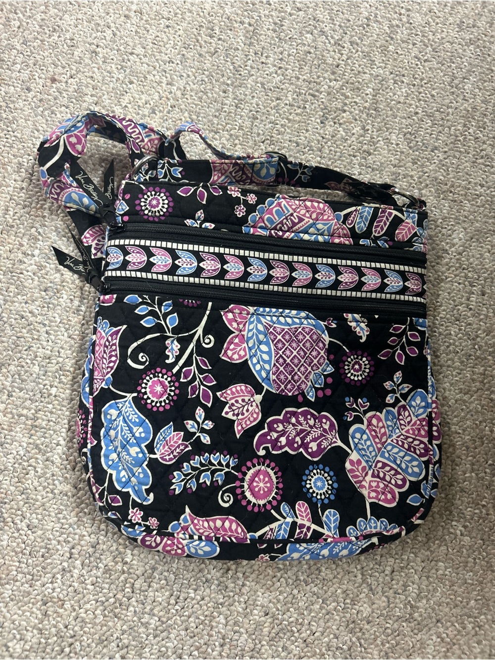 Vera Bradley Black Crossbody with Pink & Blue Floral Paisley Print